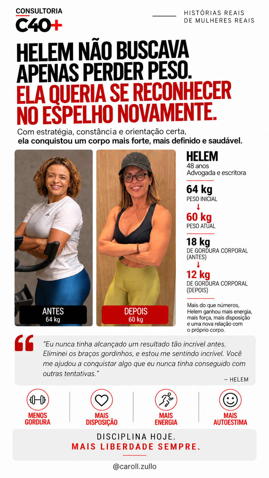 Depoimento de Helem: mais força, definição, disposição e autoestima